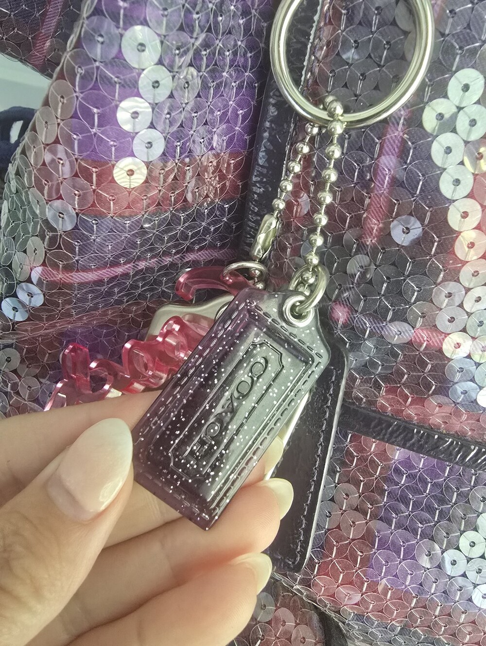 Coach Poppy Sequined Tartan XL Bag. Rare 15890 Excellent Shape. 3 Hang Tags, Y2k - Picture 5 of 16